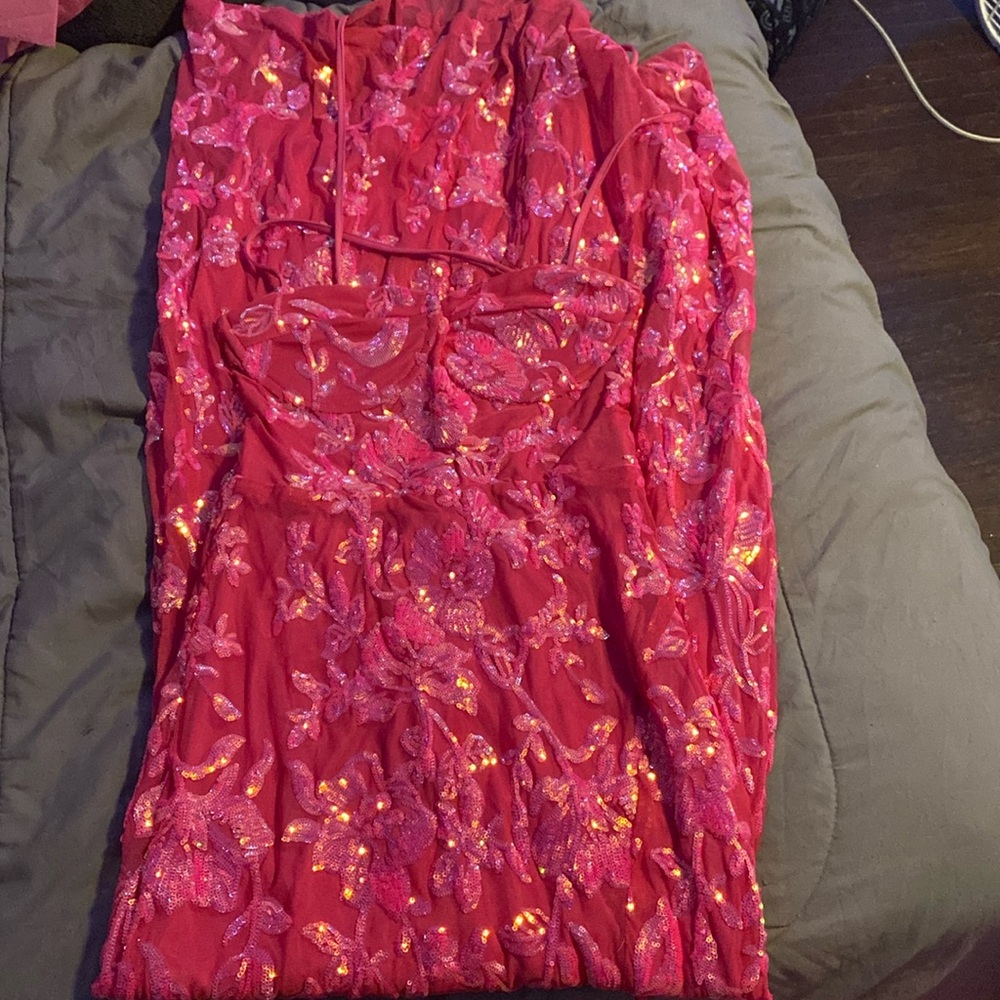 Pink prom dress.